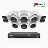 NightChroma<sup>TM</sup> NCK500 - 3K 8 Channel PoE Security System with 2 Bullet & 6 Turret Cameras, Acme Color Night Vision, f/1.0 Super Aperture, Active Alignment, Built-in Microphone, IP67, All-Metal Housing
